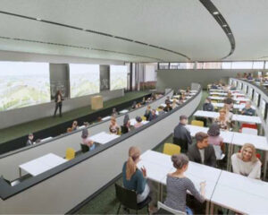 大教室とグループワークのシマが一体となった柔軟な学びの空間